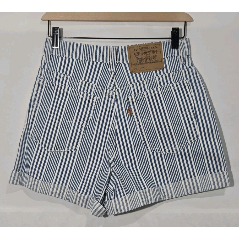 Y2K 90s Levis 954 High Waisted Shorts Orange Tab Sz 7 Cuffed Hickory Striped